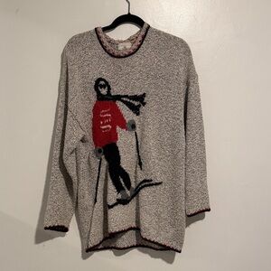 Susan Bristol Gray and Red Ski Crewneck Sweater